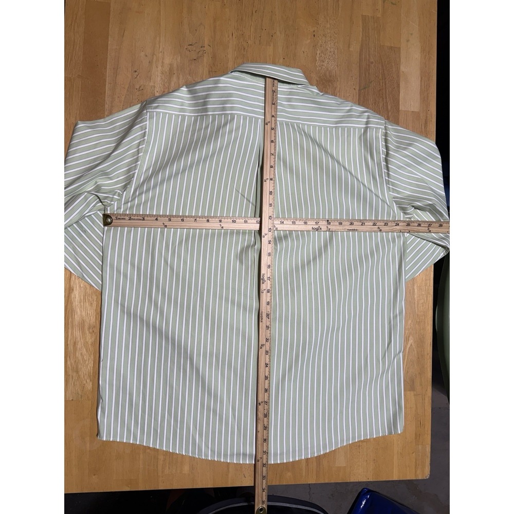 Eddie Bauer Shirt Mens L Green White Stripe Wrinkle Resistant Cotton Relaxed Fit - Picture 5 of 6